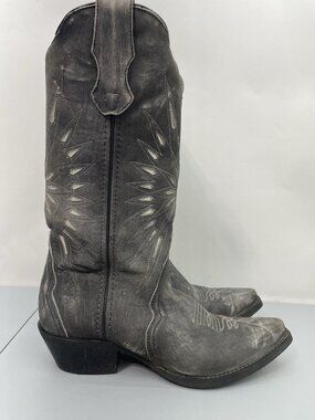 Laredo Silver Starburst Cowboy Boots Western Distressed Inlay Snip Toe Gray 9